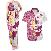 Maori Manta Ray Plumeria Royal Pink Couples Matching Tank Maxi Dress and Hawaiian Shirt
