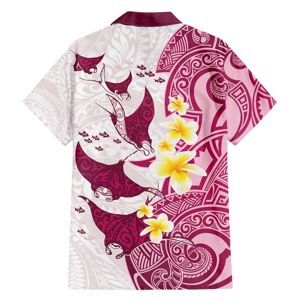 Maori Manta Ray Plumeria Royal Pink Family Matching Long Sleeve Bodycon Dress and Hawaiian Shirt LT01 - Polynesian Pride