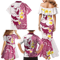 Maori Manta Ray Plumeria Royal Pink Family Matching Mermaid Dress and Hawaiian Shirt LT01 - Polynesian Pride