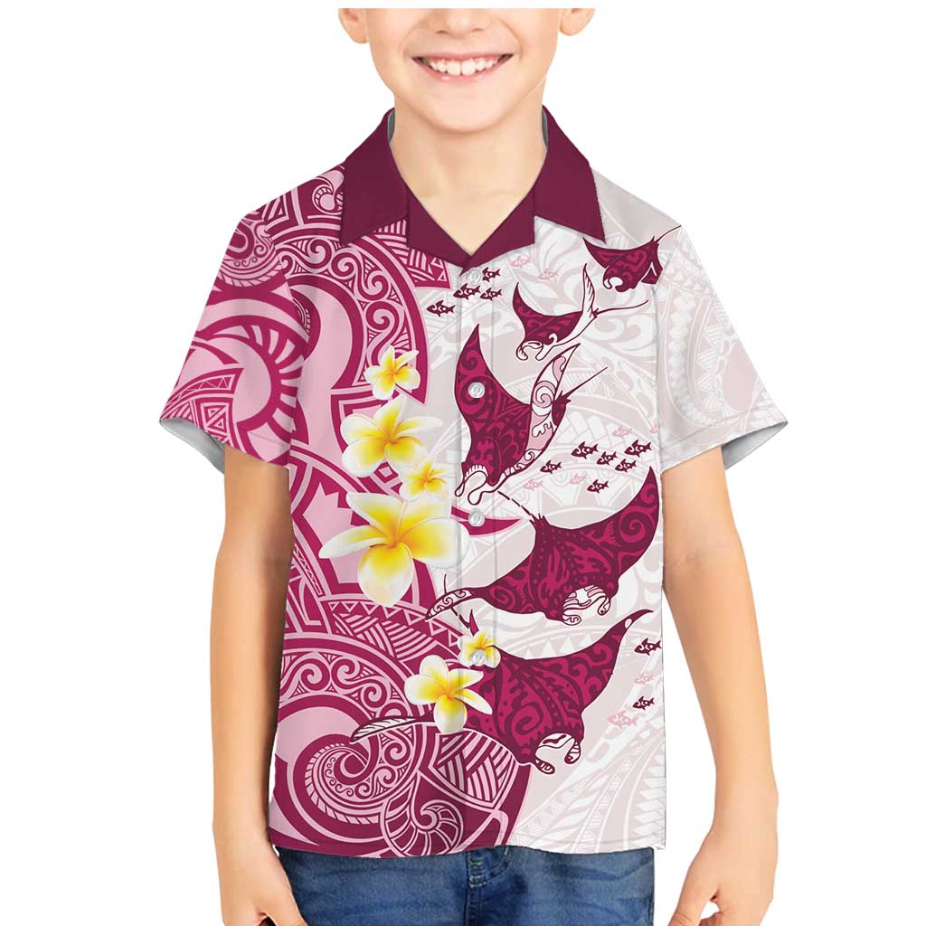 Maori Manta Ray Plumeria Royal Pink Family Matching Mermaid Dress and Hawaiian Shirt LT01 Son's Shirt Pink - Polynesian Pride