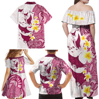 Maori Manta Ray Plumeria Royal Pink Family Matching Off Shoulder Maxi Dress and Hawaiian Shirt LT01 - Polynesian Pride