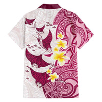 Maori Manta Ray Plumeria Royal Pink Family Matching Off Shoulder Maxi Dress and Hawaiian Shirt LT01 - Polynesian Pride