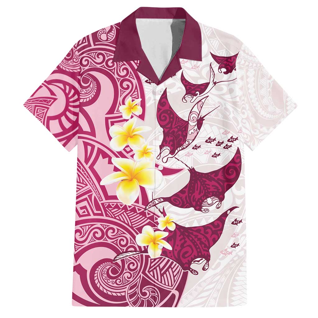 Maori Manta Ray Plumeria Royal Pink Family Matching Puletasi and Hawaiian Shirt LT01 Dad's Shirt - Short Sleeve Pink - Polynesian Pride