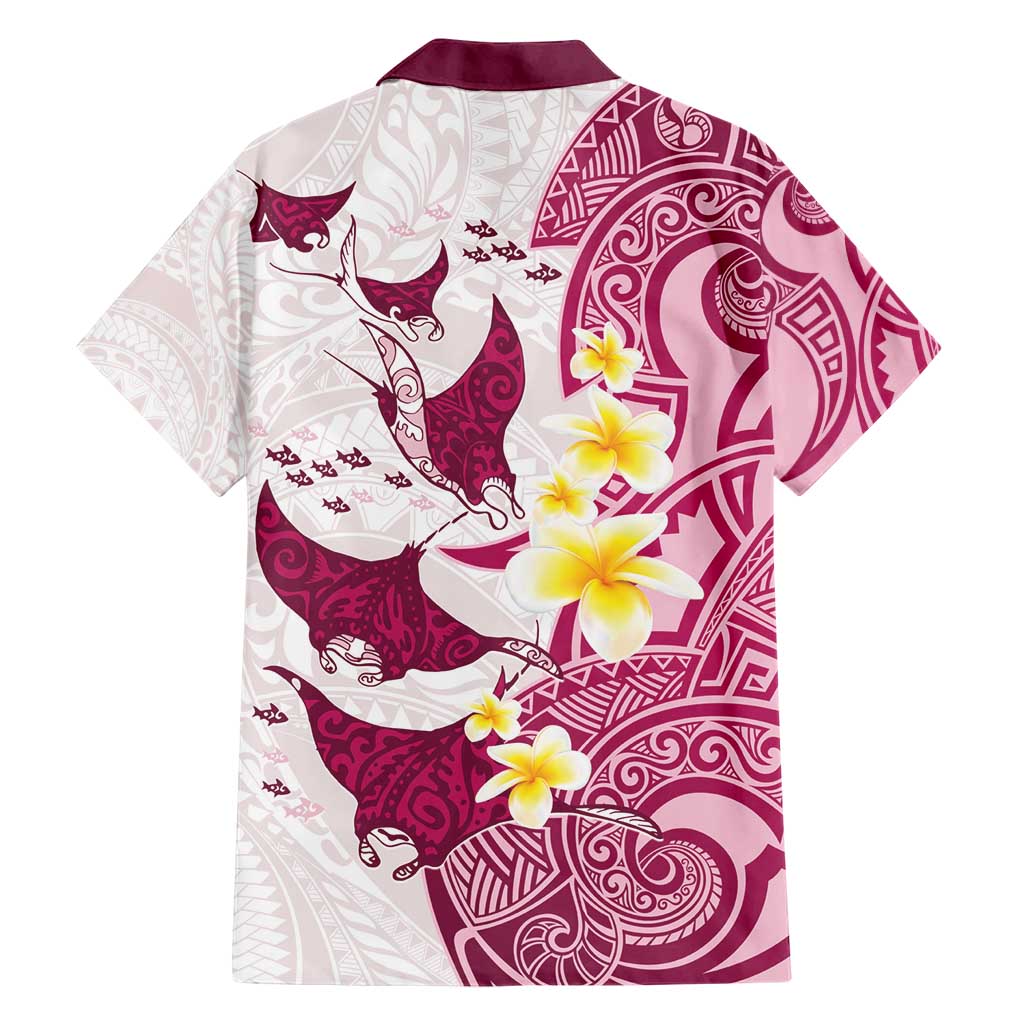Maori Manta Ray Plumeria Royal Pink Family Matching Short Sleeve Bodycon Dress and Hawaiian Shirt LT01 - Polynesian Pride