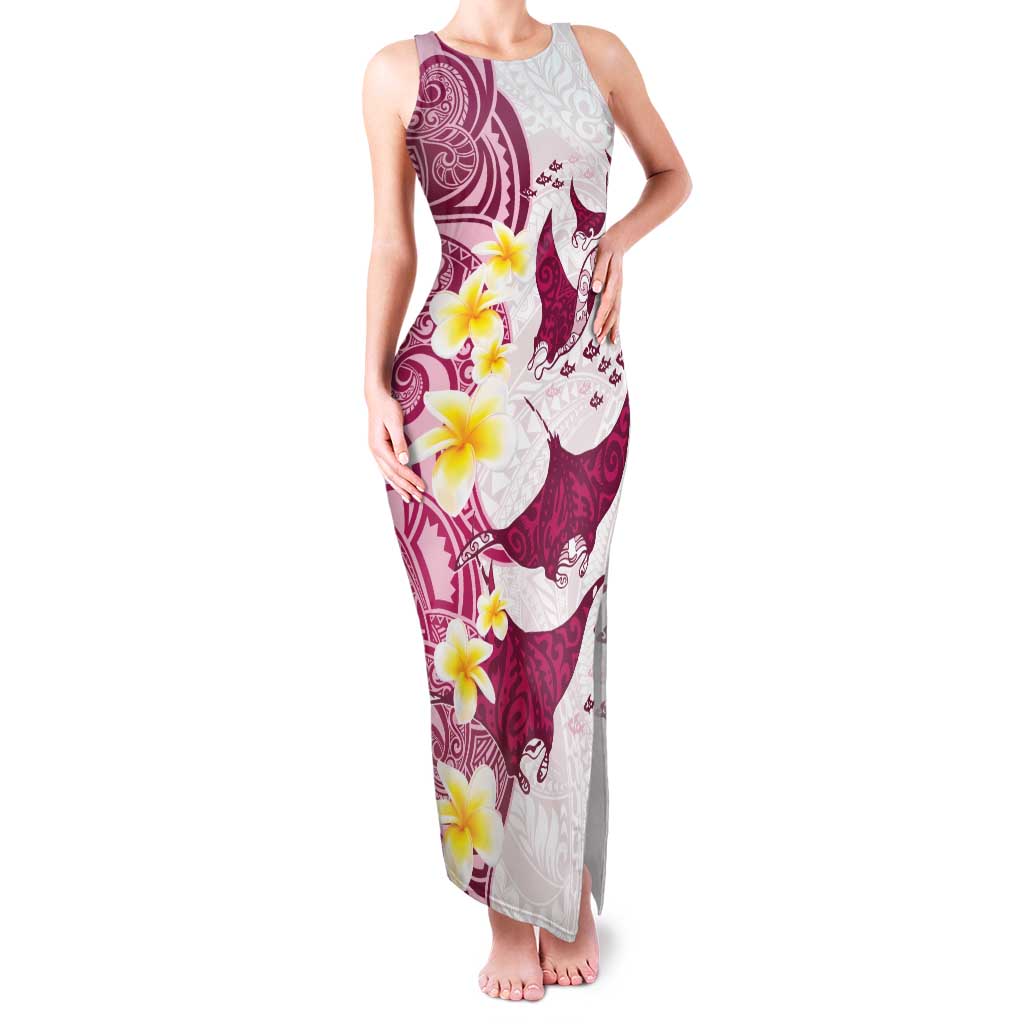 Maori Manta Ray Plumeria Royal Pink Family Matching Tank Maxi Dress and Hawaiian Shirt LT01 Mom's Dress Pink - Polynesian Pride