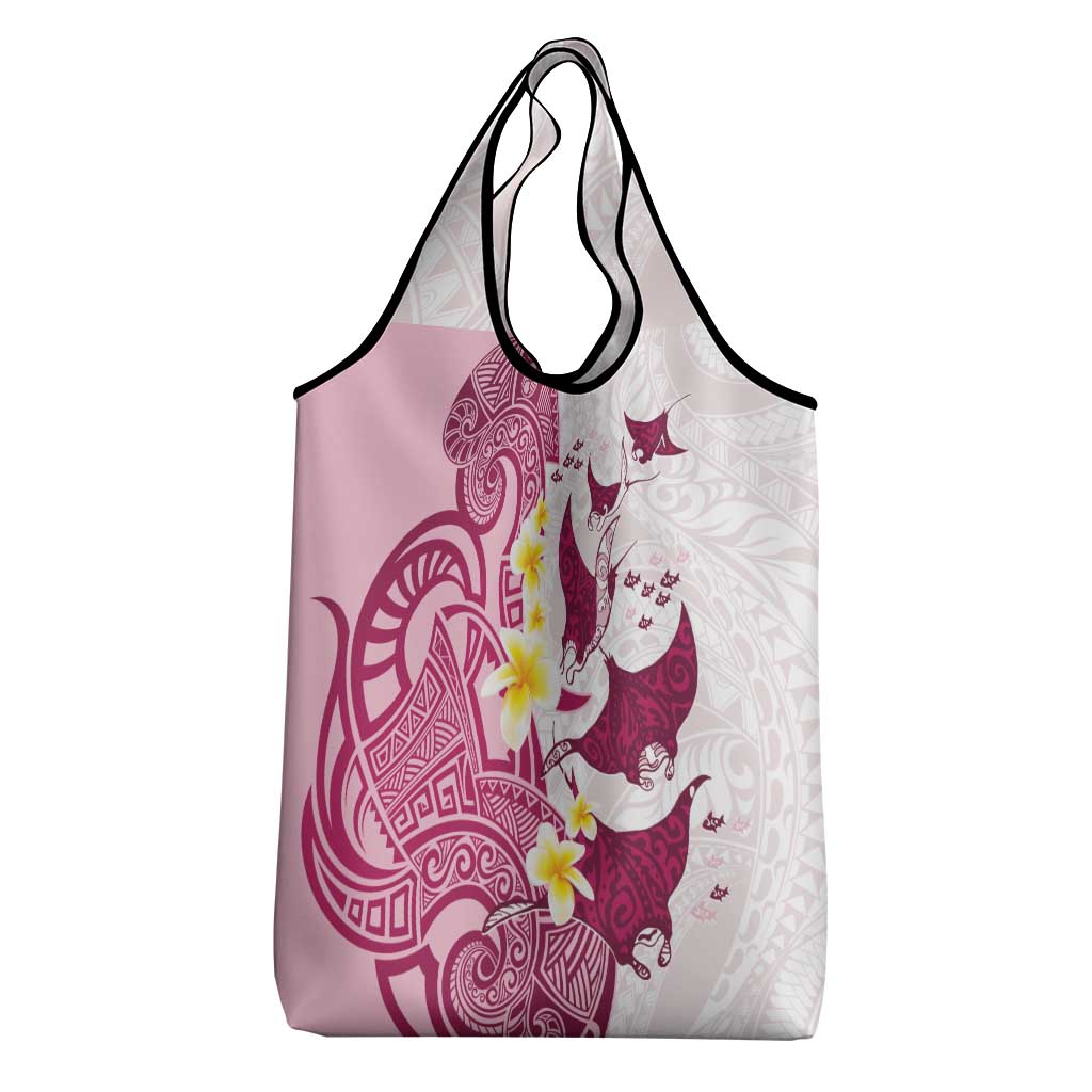 Maori Manta Ray Plumeria Royal Pink Grocery Bag
