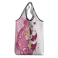 Maori Manta Ray Plumeria Royal Pink Grocery Bag