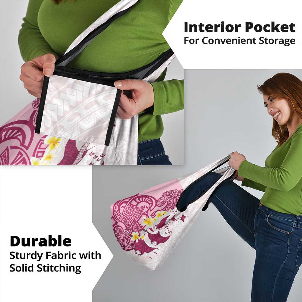 Maori Manta Ray Plumeria Royal Pink Grocery Bag