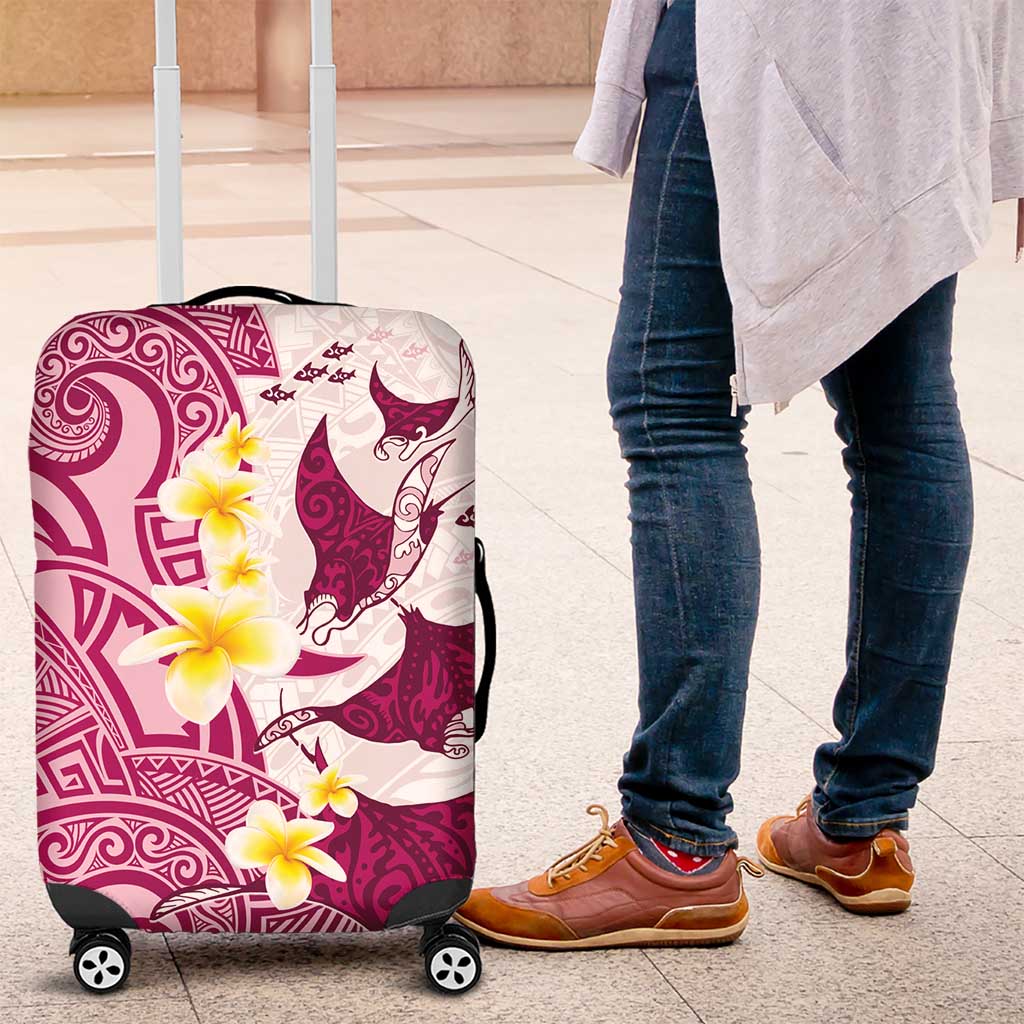 Maori Manta Ray Plumeria Royal Pink Luggage Cover LT01 Pink - Polynesian Pride