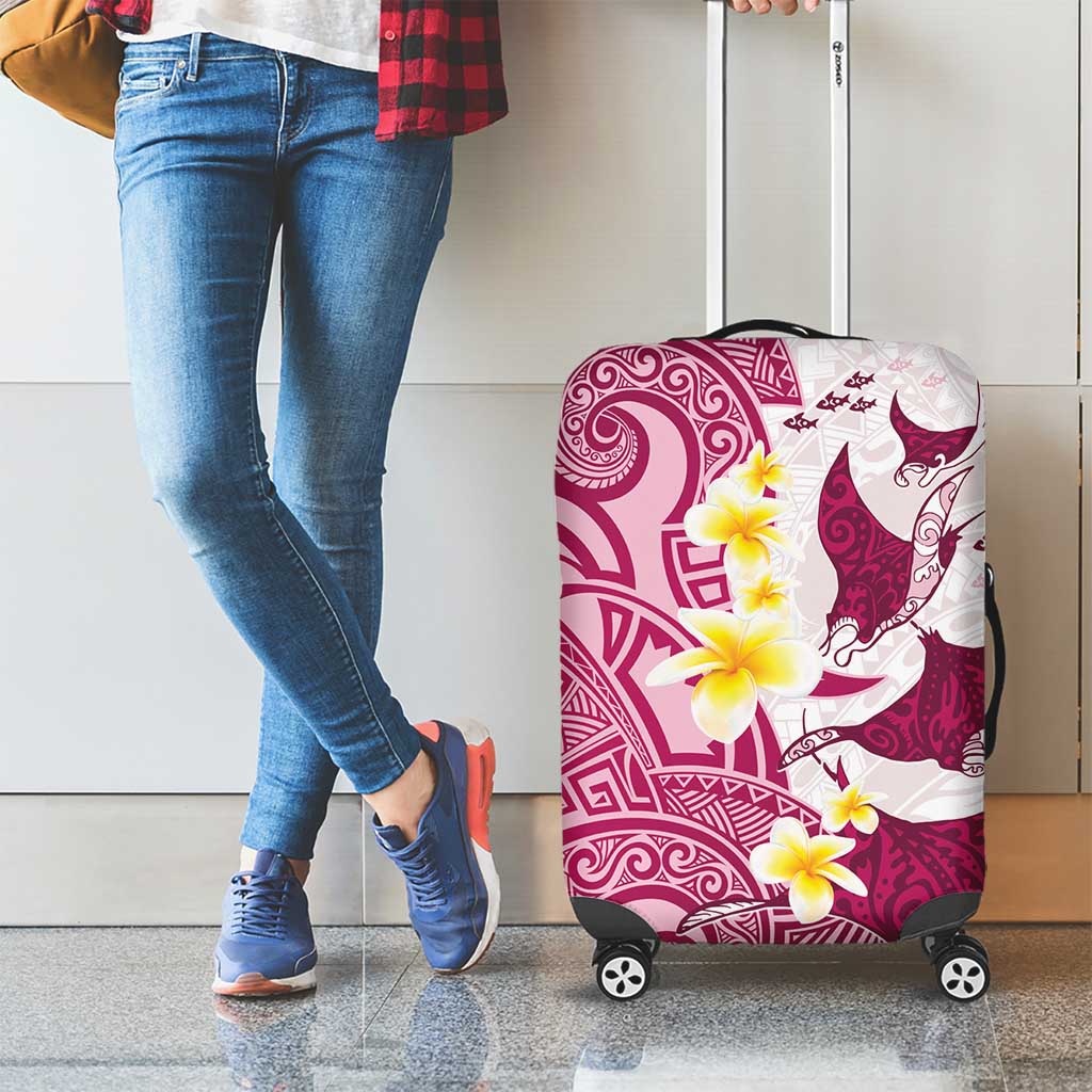 Maori Manta Ray Plumeria Royal Pink Luggage Cover LT01 - Polynesian Pride