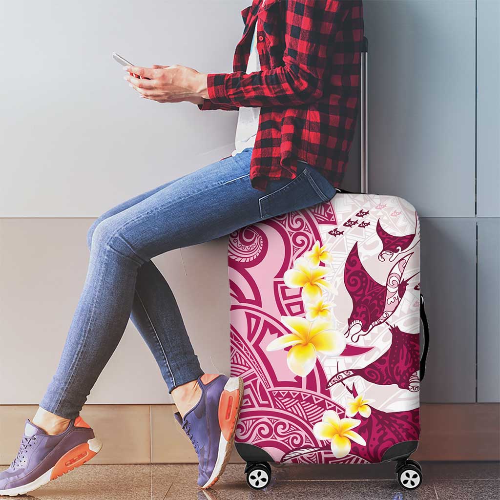 Maori Manta Ray Plumeria Royal Pink Luggage Cover LT01 - Polynesian Pride