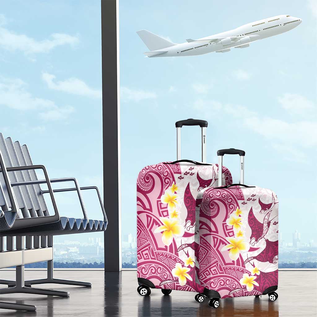 Maori Manta Ray Plumeria Royal Pink Luggage Cover LT01 - Polynesian Pride