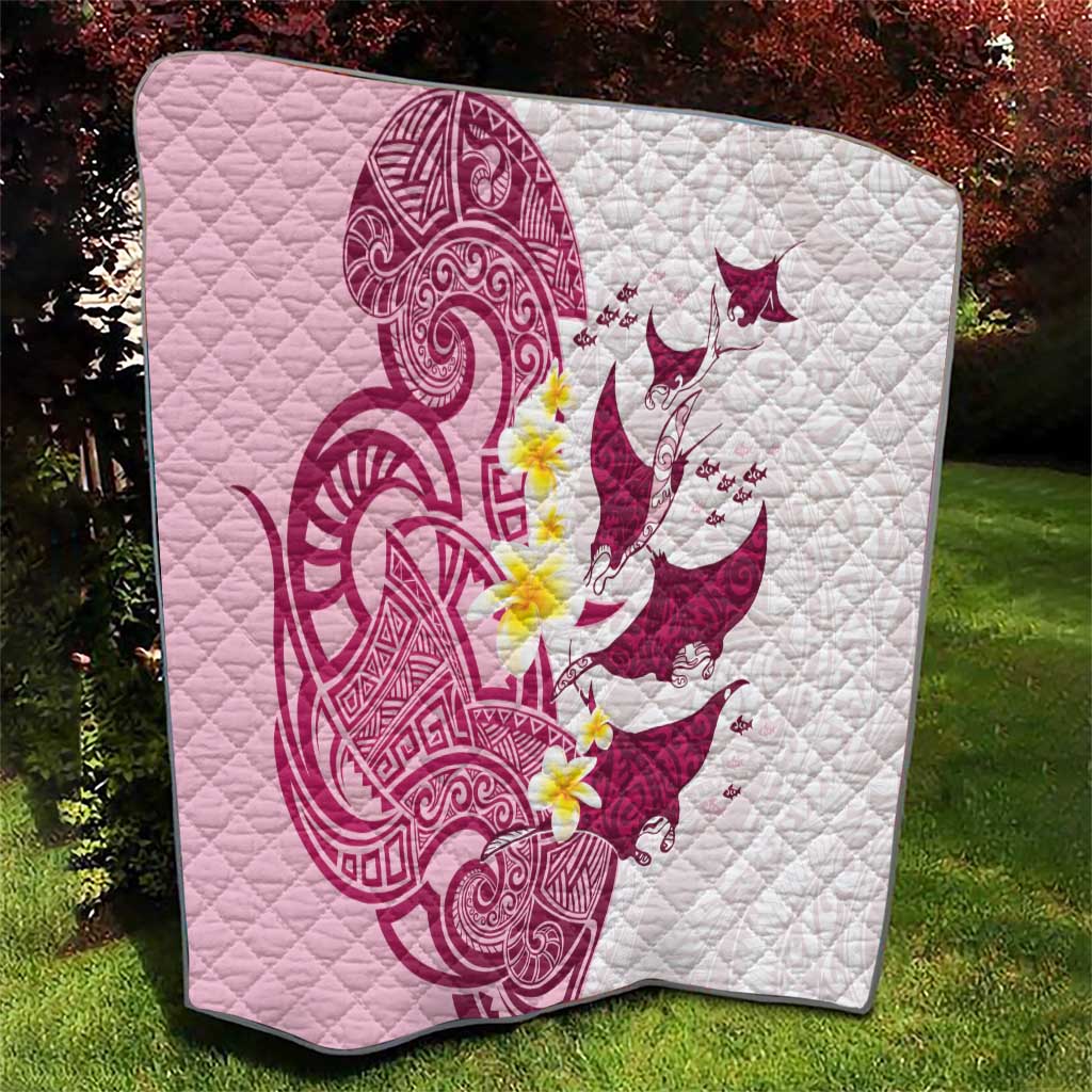 Maori Manta Ray Plumeria Royal Pink Quilt LT01 - Polynesian Pride