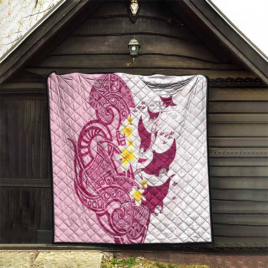 Maori Manta Ray Plumeria Royal Pink Quilt LT01 - Polynesian Pride
