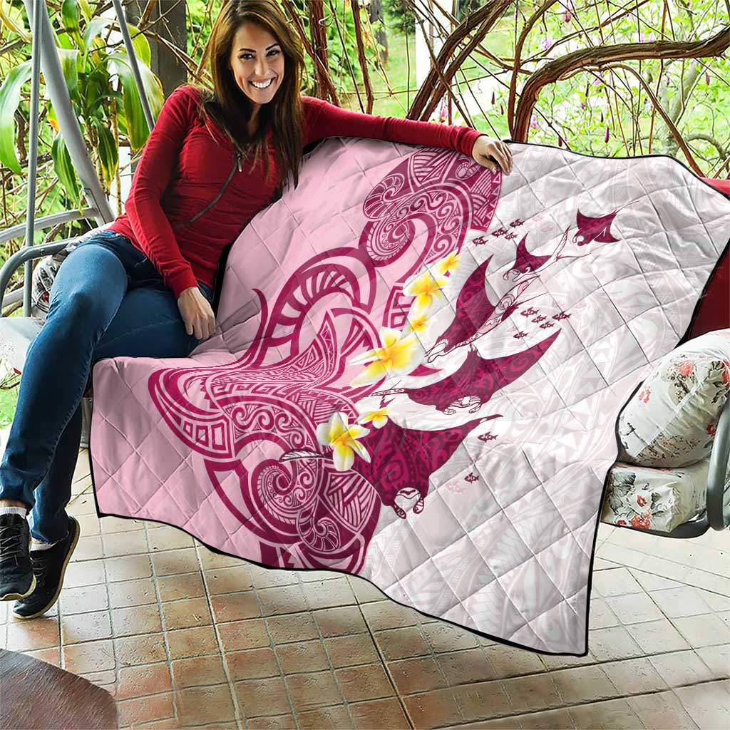 Maori Manta Ray Plumeria Royal Pink Quilt LT01 - Polynesian Pride