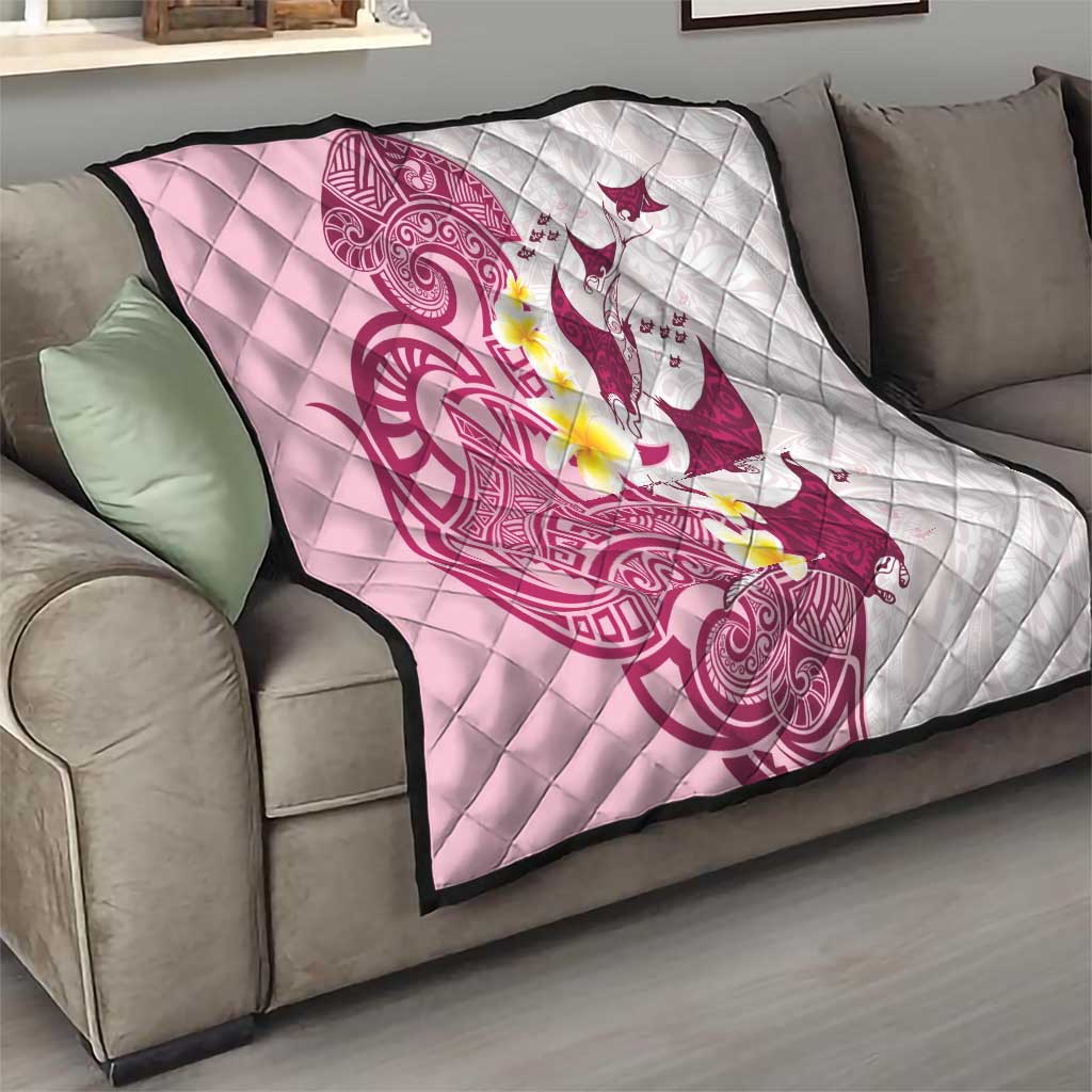 Maori Manta Ray Plumeria Royal Pink Quilt LT01 - Polynesian Pride