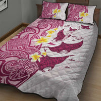 Maori Manta Ray Plumeria Royal Pink Quilt Bed Set