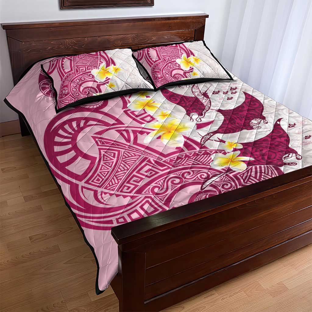Maori Manta Ray Plumeria Royal Pink Quilt Bed Set