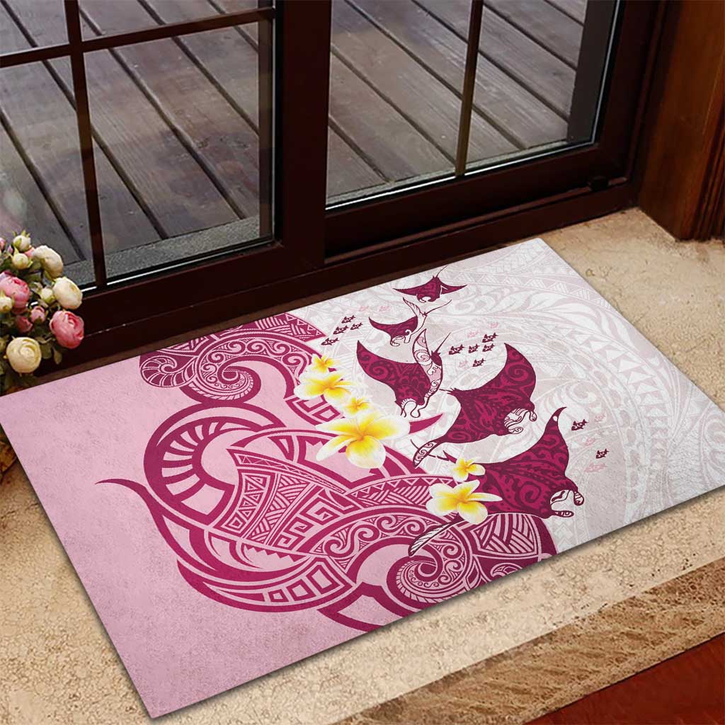Maori Manta Ray Plumeria Royal Pink Rubber Doormat