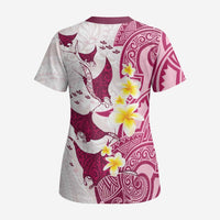 Maori Manta Ray Plumeria Royal Pink Scrub Top - Polynesian Pride