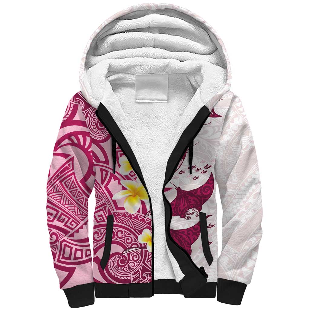 Maori Manta Ray Plumeria Royal Pink Sherpa Hoodie