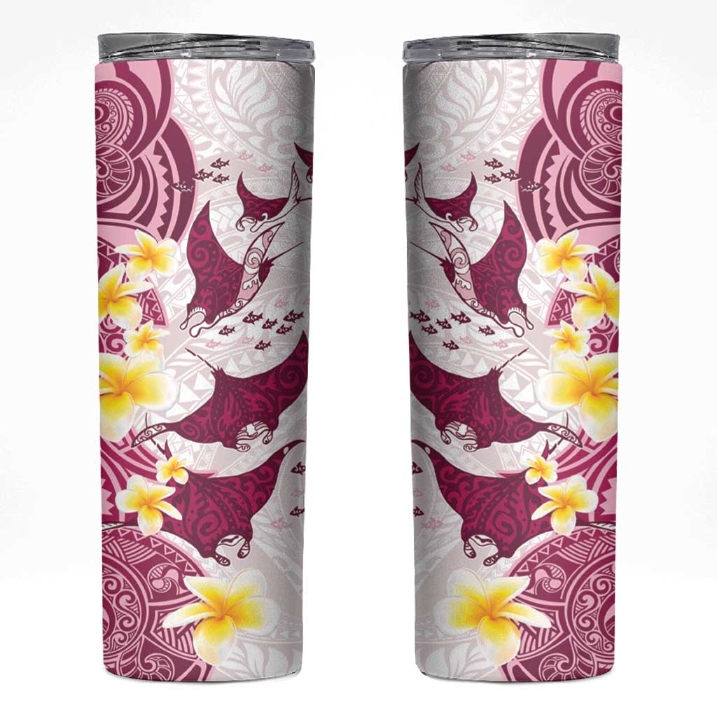 Maori Manta Ray Plumeria Royal Pink Skinny Tumbler LT01 Pink - Polynesian Pride