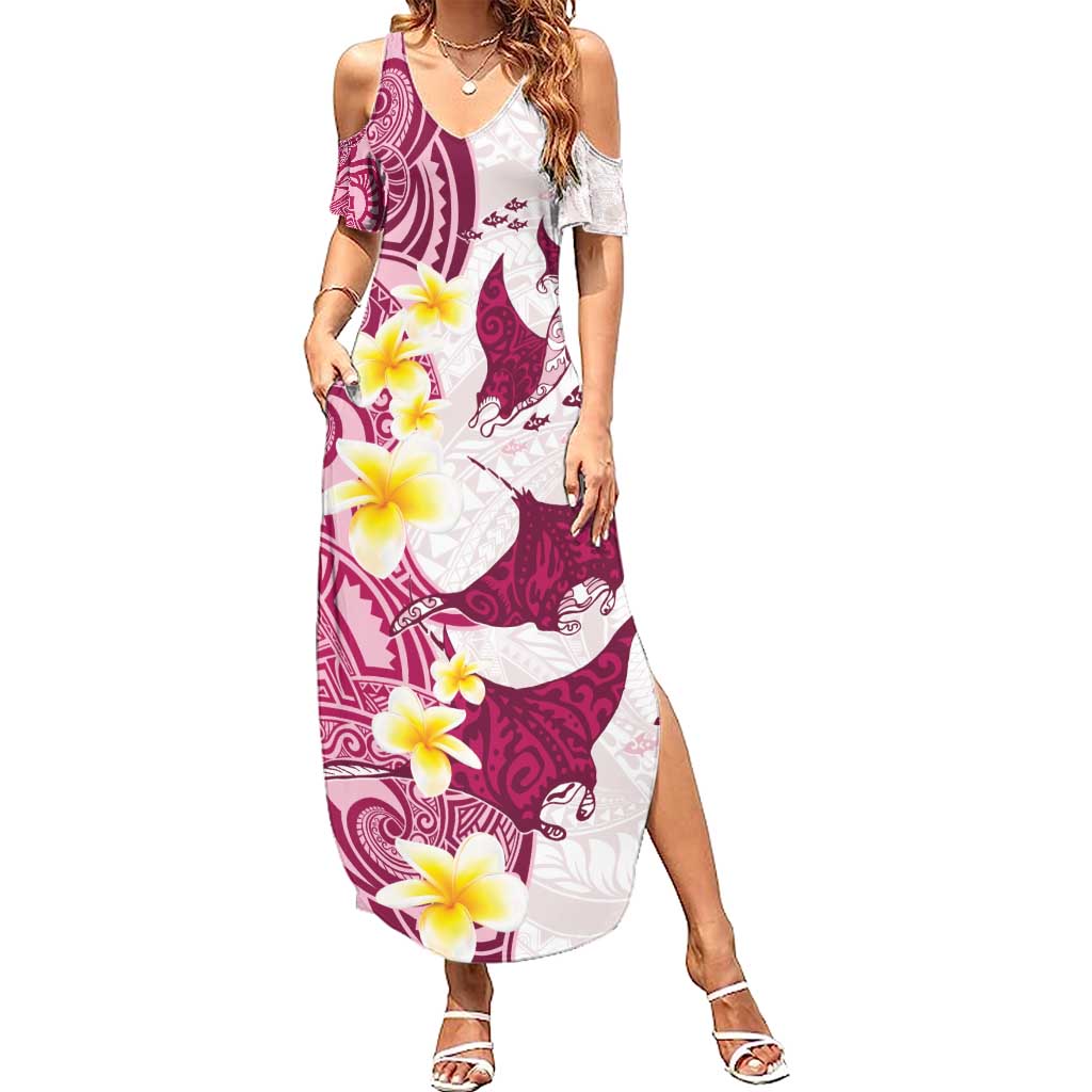 Maori Manta Ray Plumeria Royal Pink Summer Maxi Dress