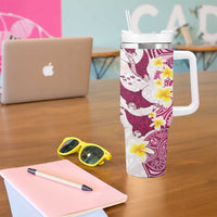 Maori Manta Ray Plumeria Royal Pink Tumbler With Handle