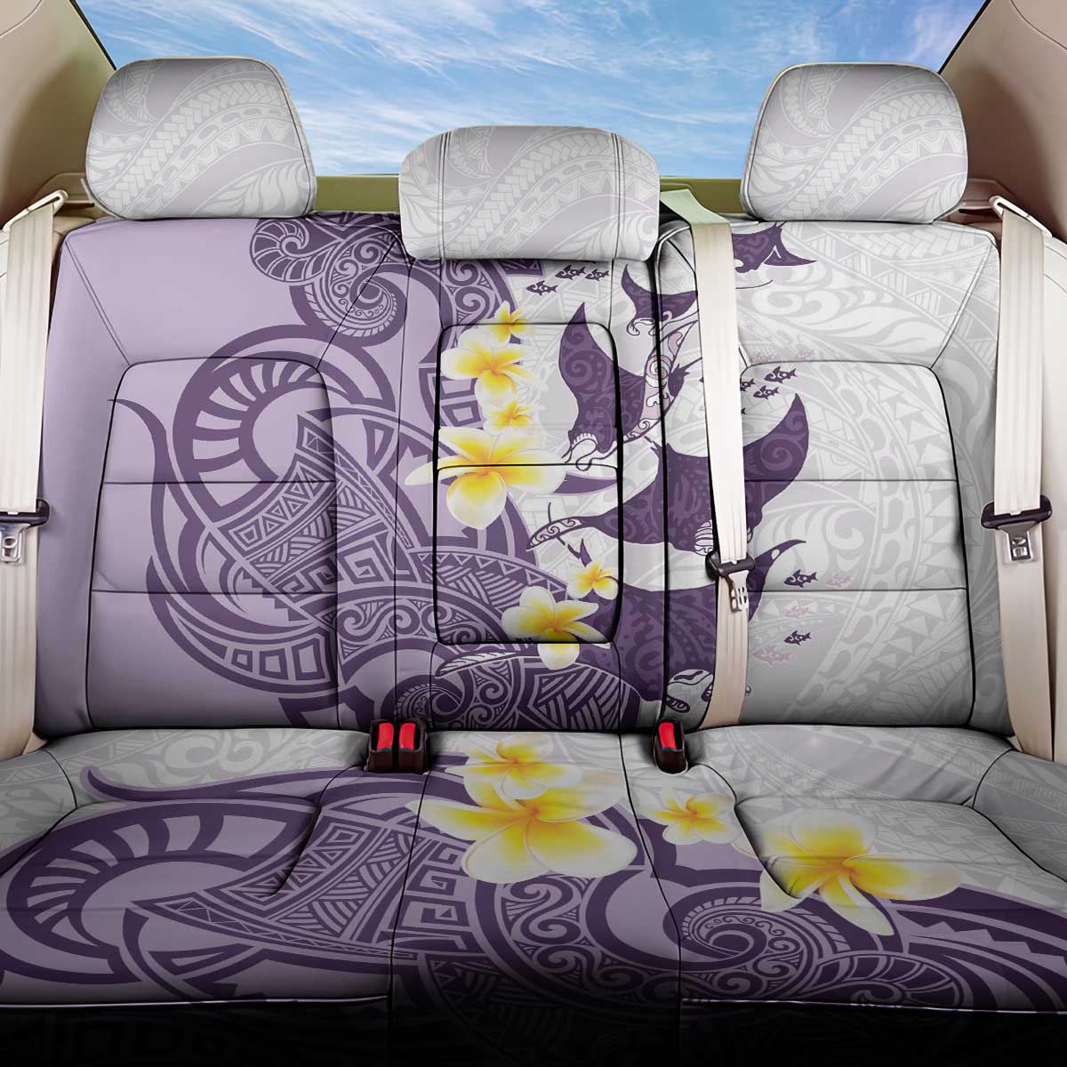 Maori Manta Ray Plumeria Deep Purple Back Car Seat Cover LT01 One Size Purple - Polynesian Pride