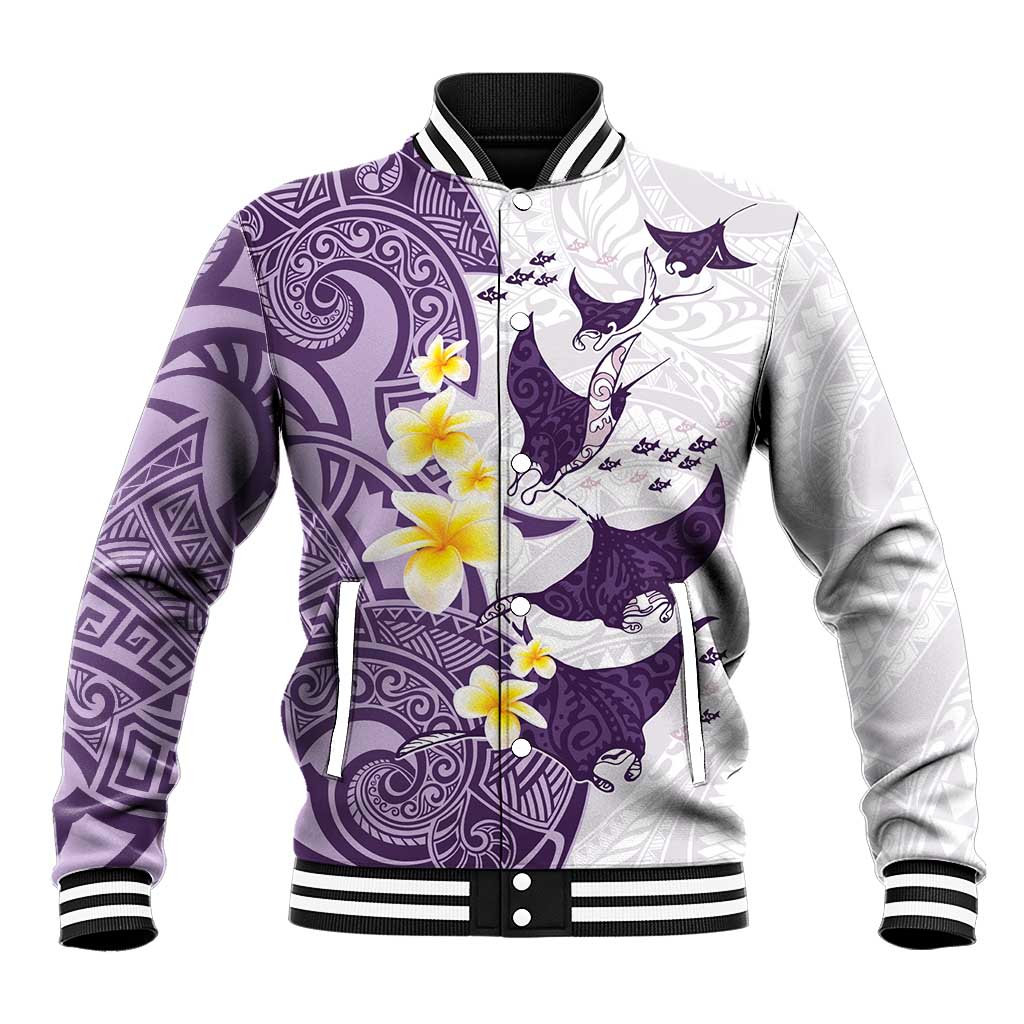 Maori Manta Ray Plumeria Deep Purple Baseball Jacket