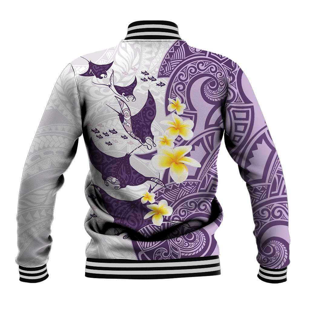 Maori Manta Ray Plumeria Deep Purple Baseball Jacket