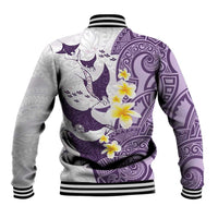 Maori Manta Ray Plumeria Deep Purple Baseball Jacket