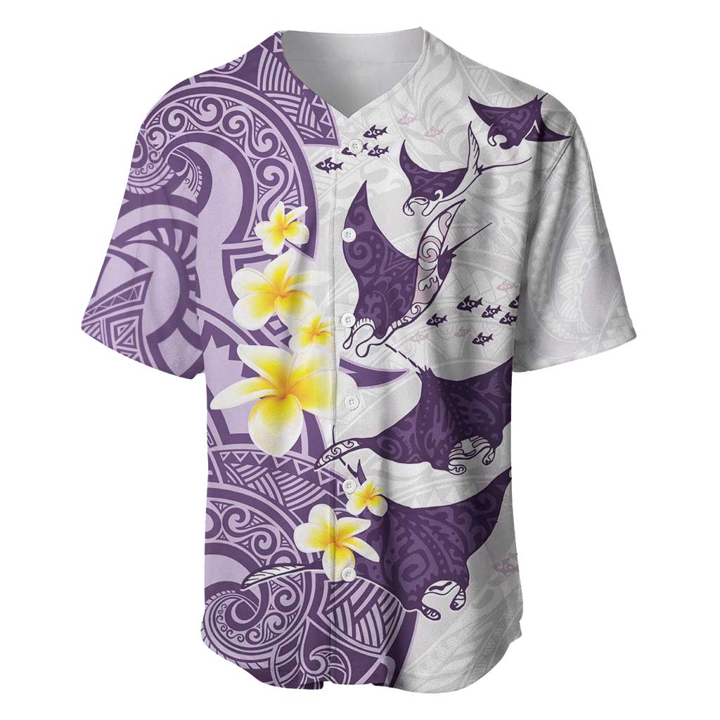 Maori Manta Ray Plumeria Deep Purple Baseball Jersey LT01 Purple - Polynesian Pride
