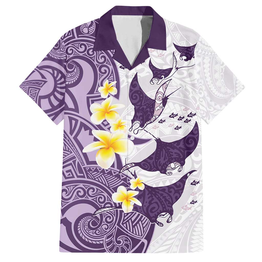 Maori Manta Ray Plumeria Deep Purple Family Matching Long Sleeve Bodycon Dress and Hawaiian Shirt LT01 Dad's Shirt - Short Sleeve Purple - Polynesian Pride