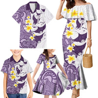 Maori Manta Ray Plumeria Deep Purple Family Matching Mermaid Dress and Hawaiian Shirt LT01 - Polynesian Pride