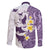 Maori Manta Ray Plumeria Deep Purple Family Matching Off The Shoulder Long Sleeve Dress and Hawaiian Shirt