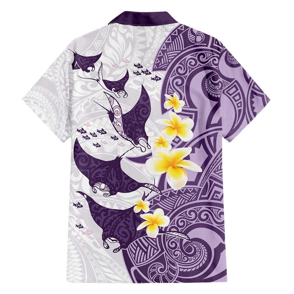 Maori Manta Ray Plumeria Deep Purple Family Matching Off Shoulder Short Dress and Hawaiian Shirt