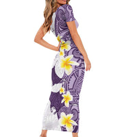 Maori Manta Ray Plumeria Deep Purple Family Matching Short Sleeve Bodycon Dress and Hawaiian Shirt LT01 - Polynesian Pride