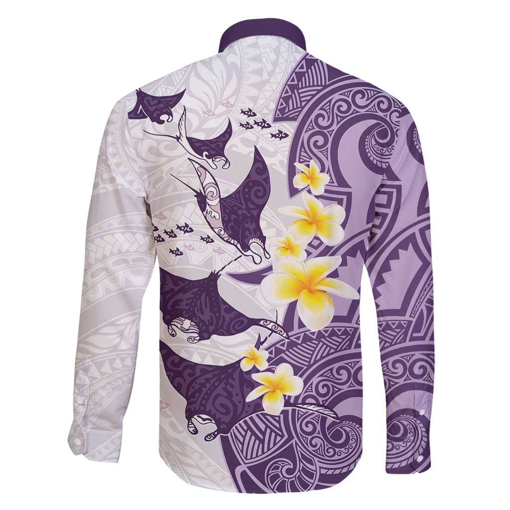Maori Manta Ray Plumeria Deep Purple Family Matching Summer Maxi Dress and Hawaiian Shirt