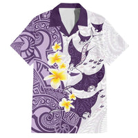 Maori Manta Ray Plumeria Deep Purple Family Matching Tank Maxi Dress and Hawaiian Shirt LT01 Dad's Shirt - Short Sleeve Purple - Polynesian Pride