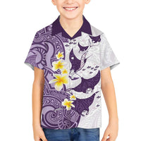 Maori Manta Ray Plumeria Deep Purple Family Matching Tank Maxi Dress and Hawaiian Shirt LT01 Son's Shirt Purple - Polynesian Pride