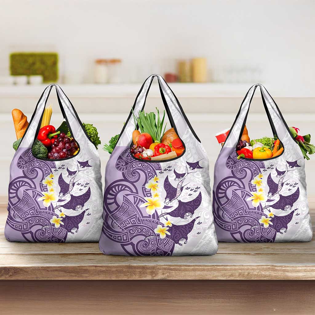 Maori Manta Ray Plumeria Deep Purple Grocery Bag