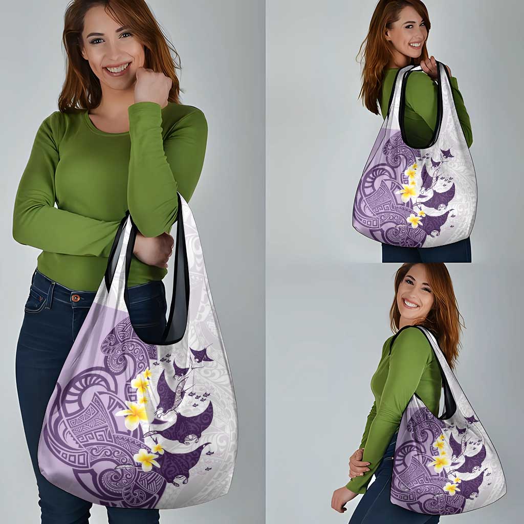 Maori Manta Ray Plumeria Deep Purple Grocery Bag