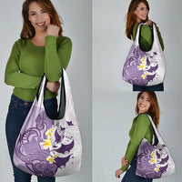 Maori Manta Ray Plumeria Deep Purple Grocery Bag