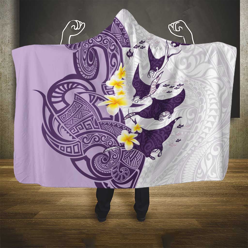 Maori Manta Ray Plumeria Deep Purple Hooded Blanket