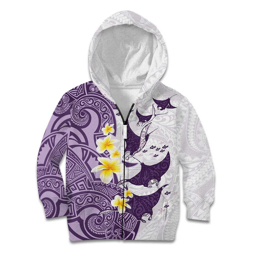 Maori Manta Ray Plumeria Deep Purple Kid Hoodie