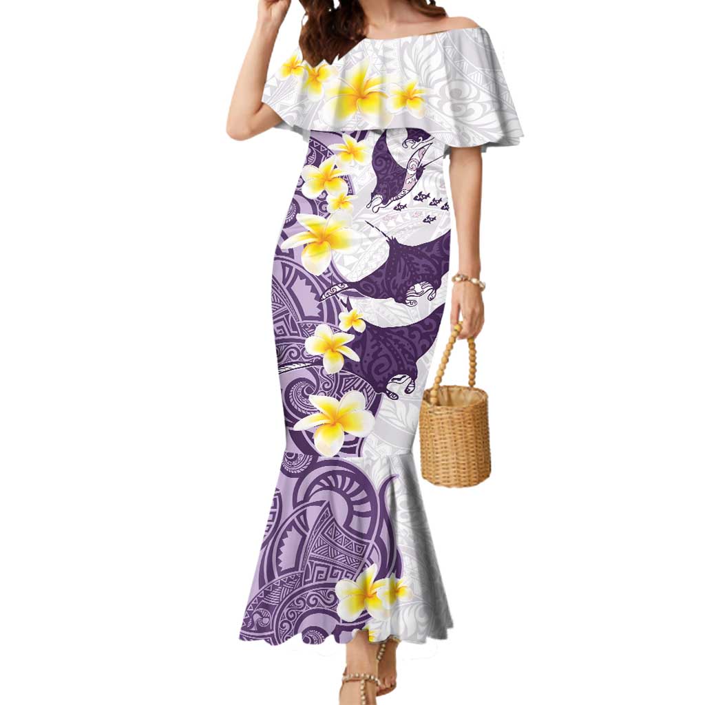 Maori Manta Ray Plumeria Deep Purple Mermaid Dress LT01 Women Purple - Polynesian Pride