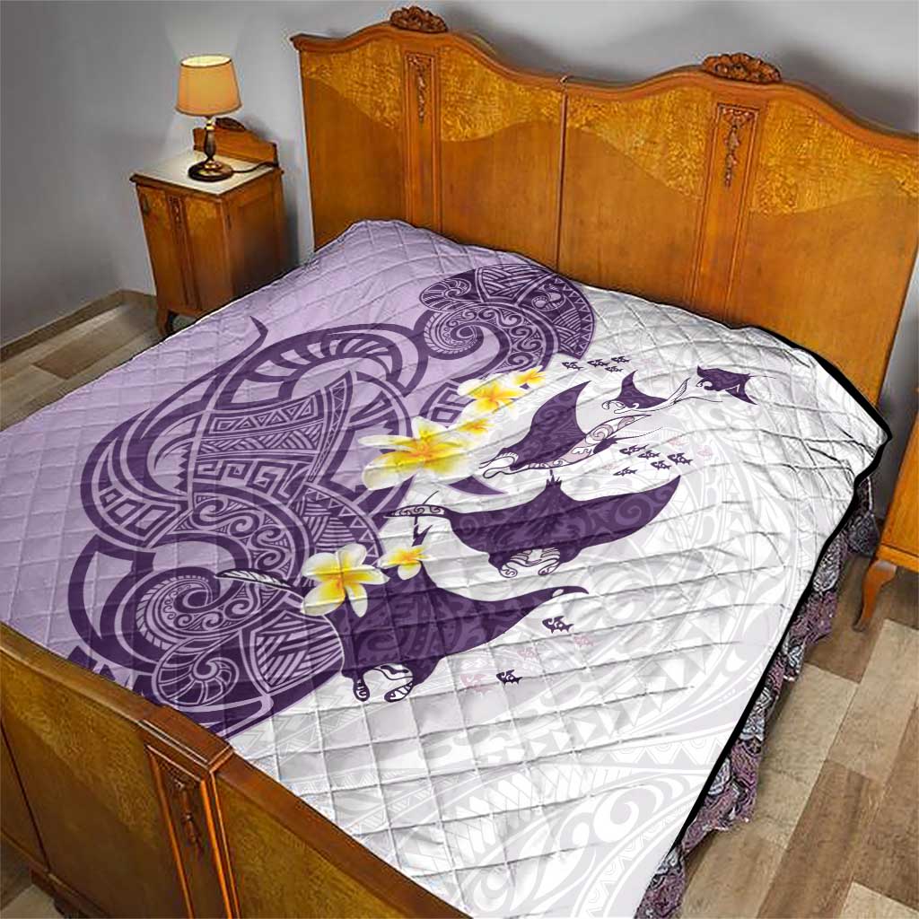 Maori Manta Ray Plumeria Deep Purple Quilt LT01 - Polynesian Pride
