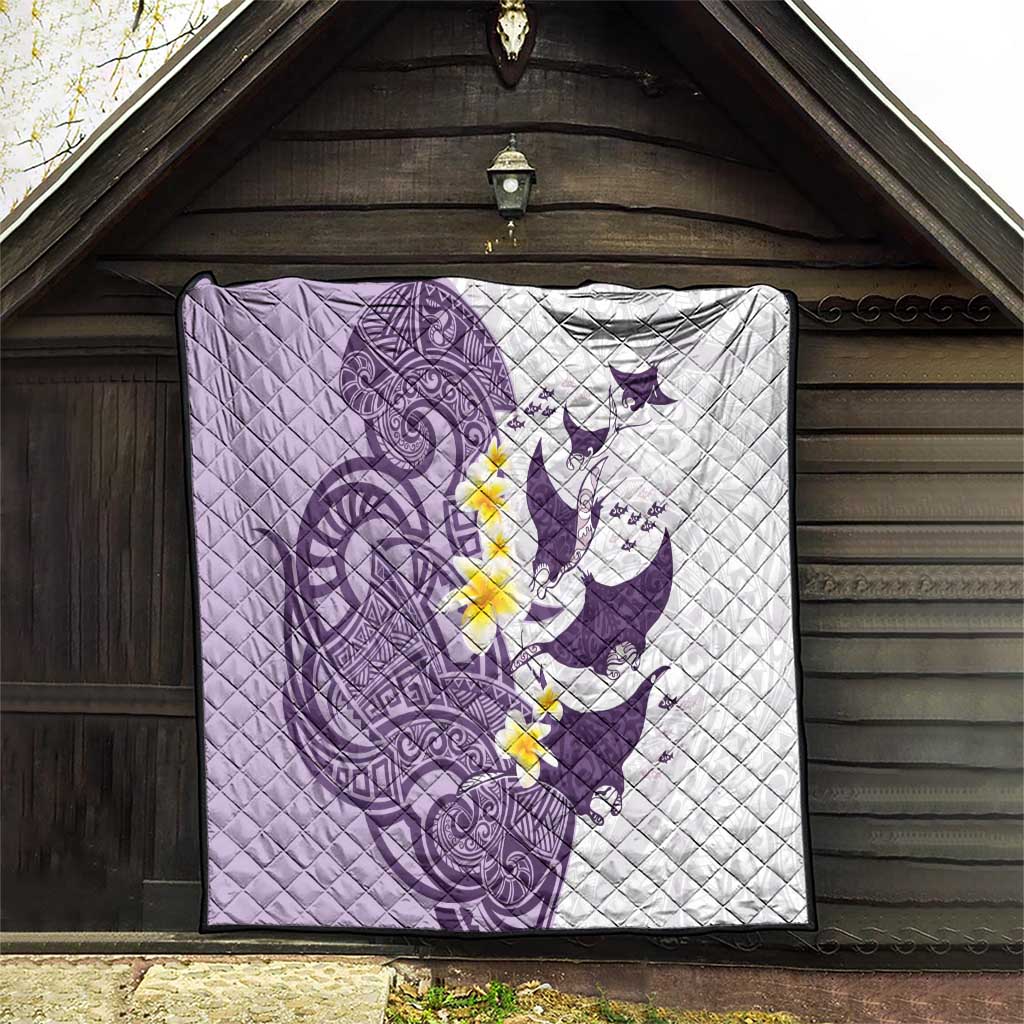 Maori Manta Ray Plumeria Deep Purple Quilt LT01 - Polynesian Pride