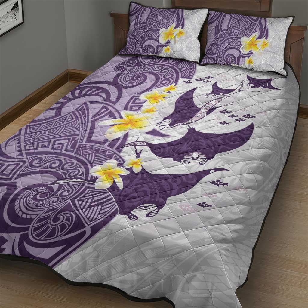 Maori Manta Ray Plumeria Deep Purple Quilt Bed Set